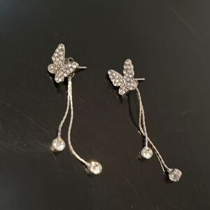 Sparkling Silver Butterfly Drop Earrings